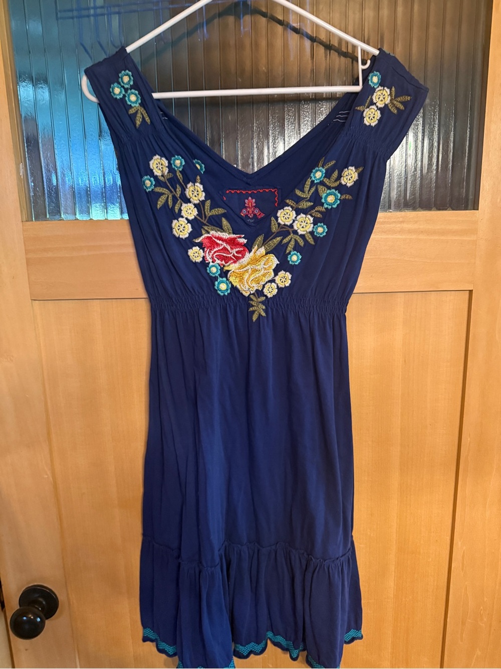 Johnny Was Black floral embroidered Cotton Slip Dress Small Bohemian Spring